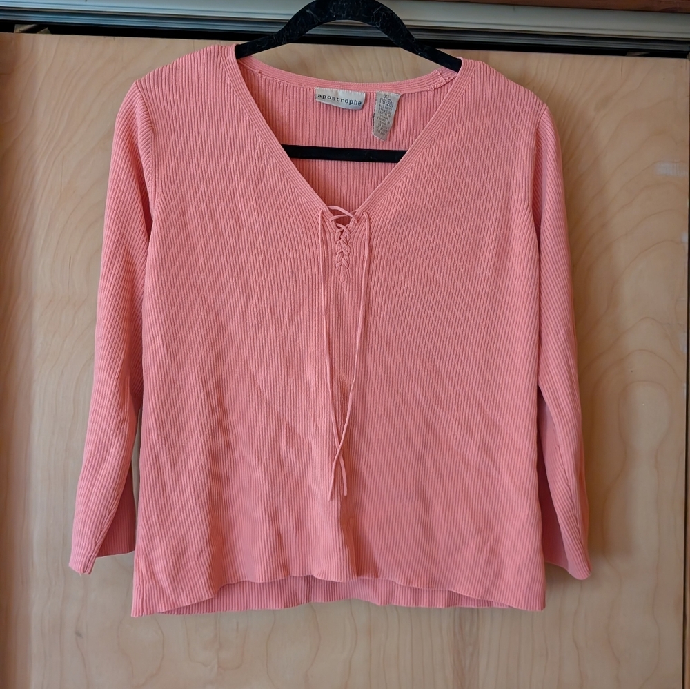 Vintage 90's Coral Lace-Up Ribbed Sweater